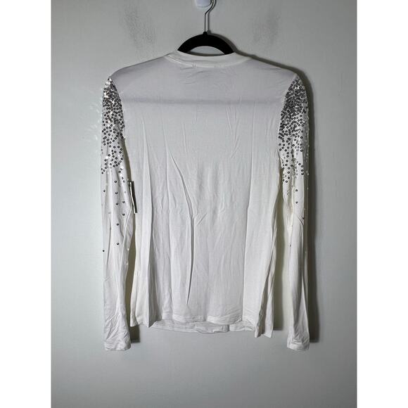 NWT International Concepts White Long Sleeve Sequenced Top Sz S - Picture 2 of 4